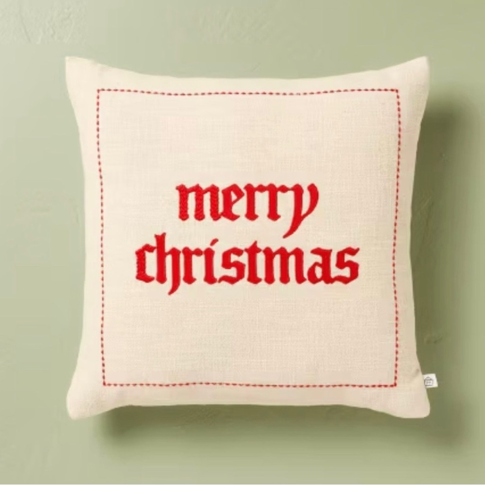 16"x16" Merry Christmas Embroidered Square Throw Pillow - Hearth & Hand™